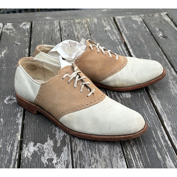 Cole Haan Saddle Shoes Made in USA Mens Size 10 D/B Leather Nubuck Tan - Picture 3 of 10